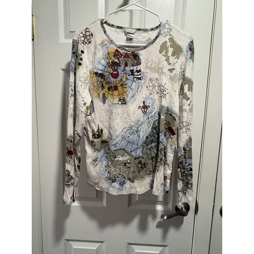 Christopher And Banks Long Sleeve Santa’s Workshop Top X L
